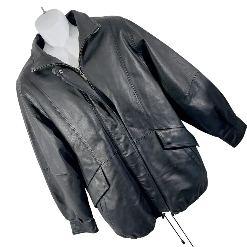 CROFT & BARROW! LUXE BLACK GENUINE LEATHER THERMAL LINED COAT, JACKET! SZ M